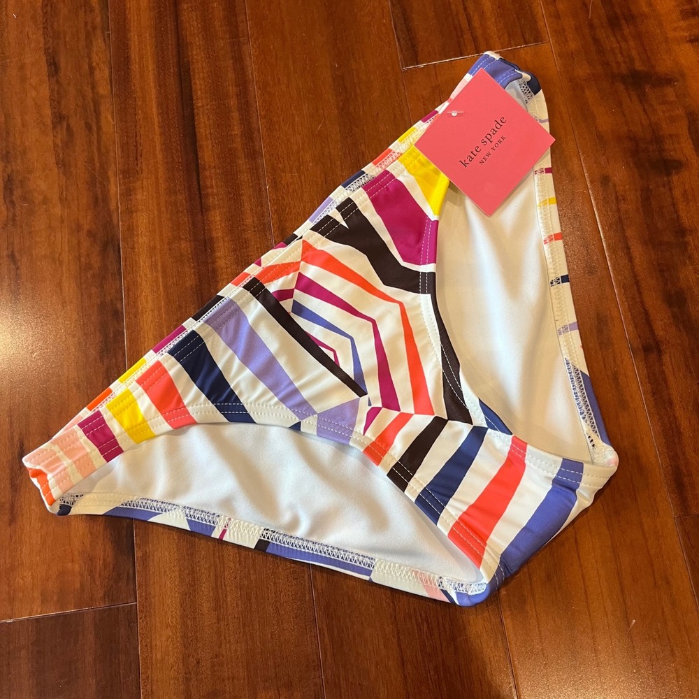 Kate Spade Bikini Bottom Swim New York White Multi Stripe Zig Zag New Size XS
